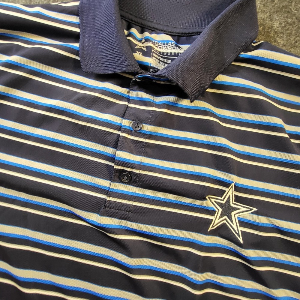 Dallas Cowboys Golf Polo Shirt Mens XL Blue Gray Striped NFL Football